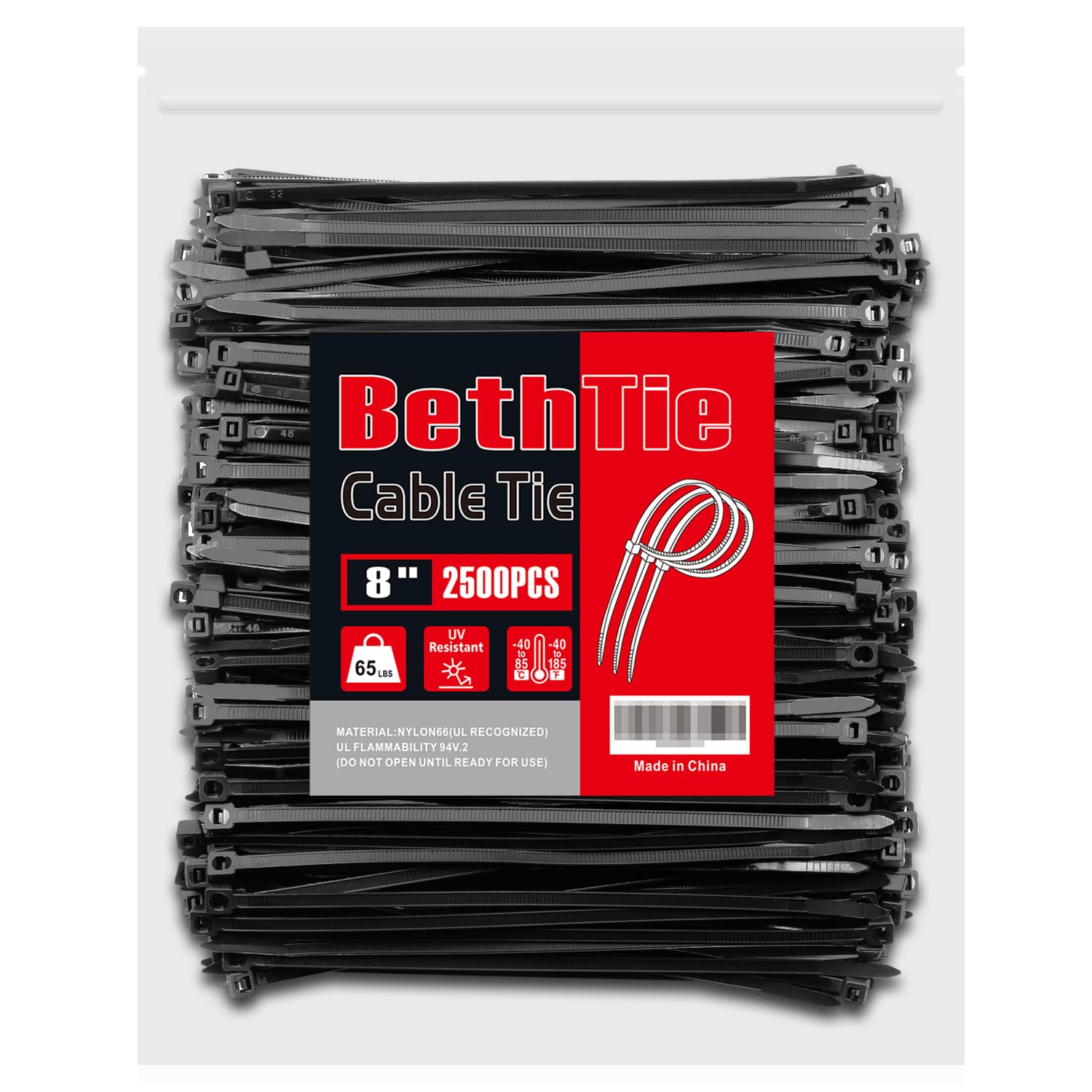 Amazon.com: BethTie Black 8 Inch Zip Ties (2500 Pack), 65 LBS